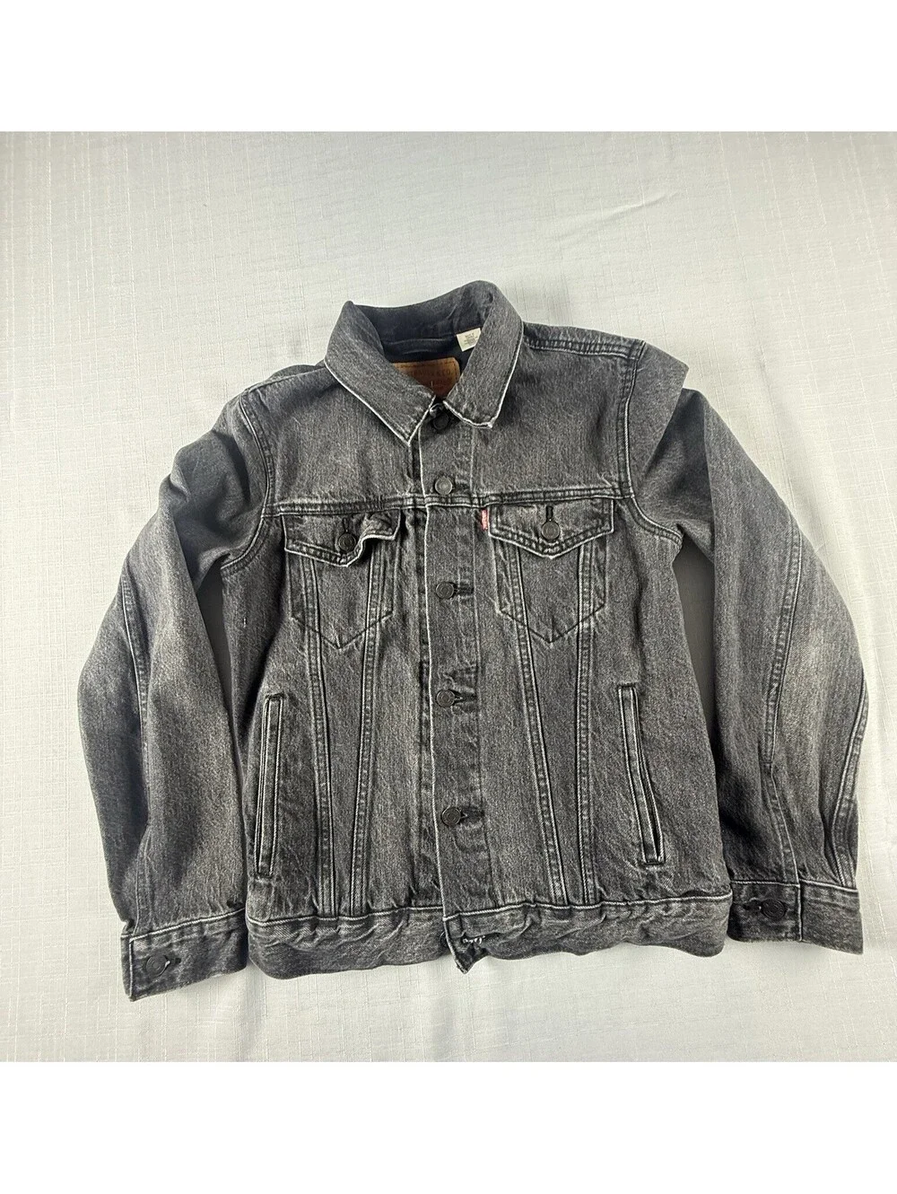 Levis Black Denim Trucker Jacket Mens Small Button Front Cotton Jean Jacket USA
